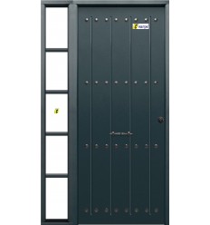 Puerta de Seguridad 1150 RUSTICA CLAVOS GRIS RAL 7016 CON FIJO LATERAL THT