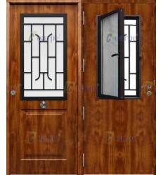 Puerta de Seguridad clásica con ventana abatible, reja y cristal THT