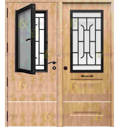 Puerta de Seguridad CLÁSICA con Ventana Abatible, Reja y Cristal THT