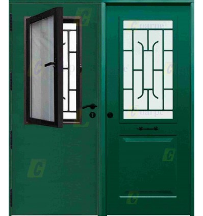 Puerta de Seguridad CLÁSICA con Ventana Abatible, Reja y Cristal THT