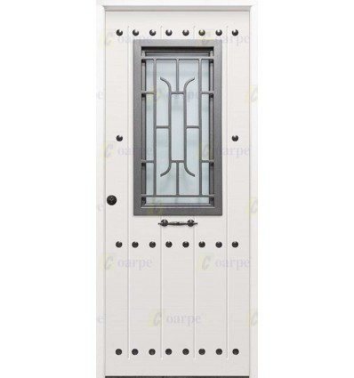 Puerta de seguridad  rústica con ventana de cristal