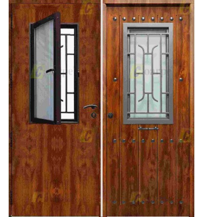 Puerta de Seguridad  RÚSTICA con Ventana de Cristal Abatible THT