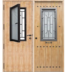 Puerta de seguridad  rústica con ventana de cristal