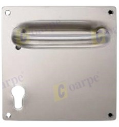 Maneta/Manilla con Placa Cuadrada Acero Inox. Con Bocallave (Pareja)