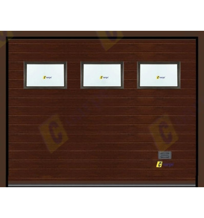 Puerta de Garaje Seccional Acanalado LISO Madera Oscuro con Ventana
