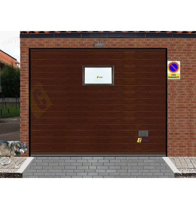Puerta de Garaje Seccional Acanalado LISO Madera Oscuro con Ventana