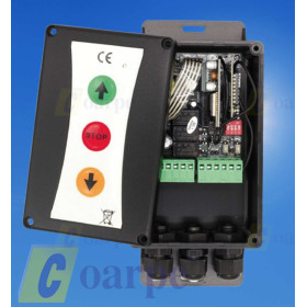 Central receptor multimarca 230V, motores monofásicos, salida fotocélula, cierre automático, pulsadores independientes