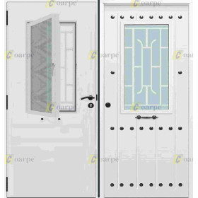 Puerta de Seguridad 1150 RÚSTICA CLAVOS CON VENTANA CON CRISTAL ABATIBLE THT